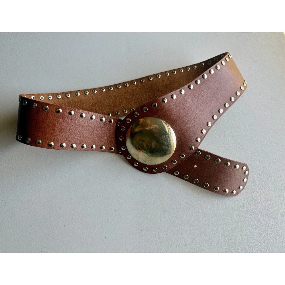We The Free Sola Stud Belt Cognac Brown Leather Hip Belt S/M NWOT Boho Festival - Picture 1 of 11
